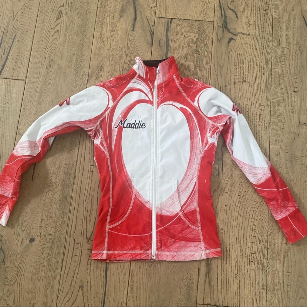 Maddie Red and White Zip-Up Jacket